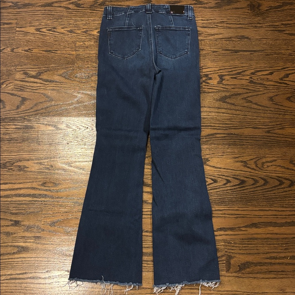 PAIGE Dark Wash Split-Hem High Rise Laurel Canyon Flare Jeans - Picture 5 of 6